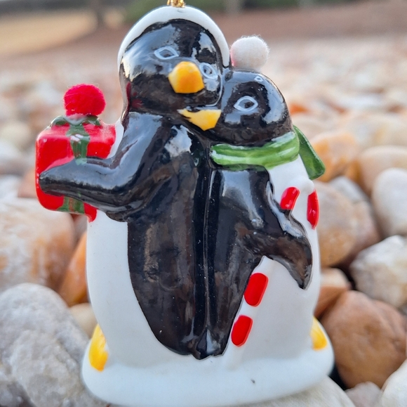 Penguin Christmas Ornaments Miniature Bell Hand and Blown Glass Set of 2 Vintage - Picture 1 of 15